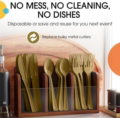 Gold Cutlery Combo Set | 50 Forks 50 Spoons And 50 Knives | 7.5 in.
