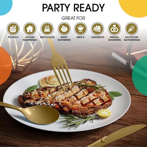 Gold Cutlery Combo Set | 50 Forks 50 Spoons And 50 Knives | 7.5 in.