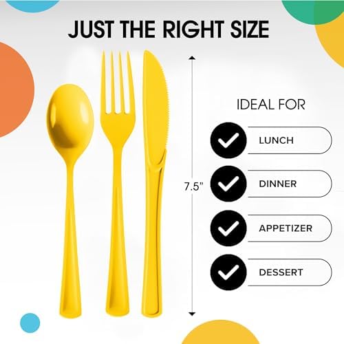Yellow Cutlery Combo Set | 50 Forks 50 Spoons And 50 Knives | 7.5 in.