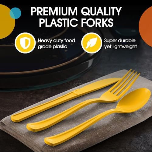 Yellow Cutlery Combo Set | 50 Forks 50 Spoons And 50 Knives | 7.5 in.