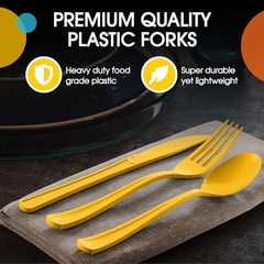 Yellow Cutlery Combo Set | 50 Forks 50 Spoons And 50 Knives | 7.5 in.