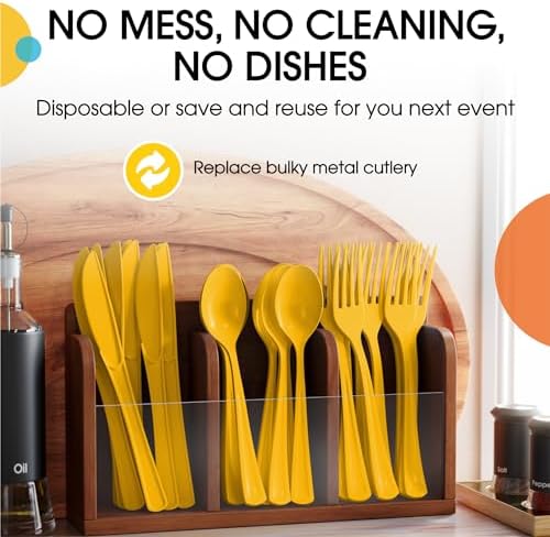 Yellow Cutlery Combo Set | 50 Forks 50 Spoons And 50 Knives | 7.5 in.