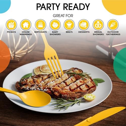 Yellow Cutlery Combo Set | 50 Forks 50 Spoons And 50 Knives | 7.5 in.
