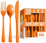 Orange Cutlery Combo Set | 50 Forks 50 Spoons And 50 Knives | 7.5 in.