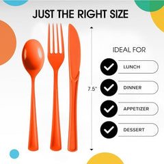 Orange Cutlery Combo Set | 50 Forks 50 Spoons And 50 Knives | 7.5 in.