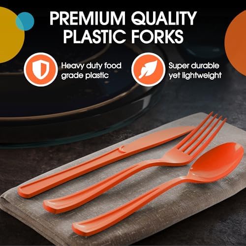 Orange Cutlery Combo Set | 50 Forks 50 Spoons And 50 Knives | 7.5 in.