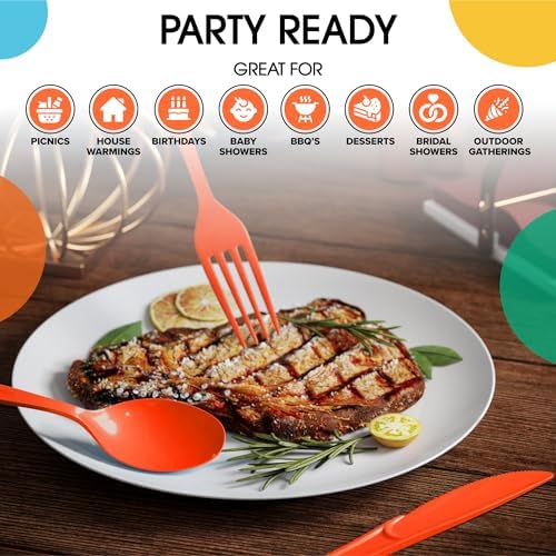 Orange Cutlery Combo Set | 50 Forks 50 Spoons And 50 Knives | 7.5 in.