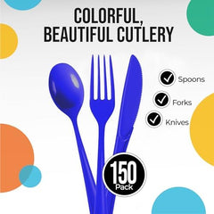 Dark Blue Cutlery Combo Set | 50 Forks 50 Spoons And 50 Knives | 7.5 in.