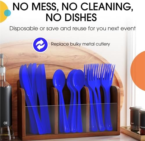 Dark Blue Cutlery Combo Set | 50 Forks 50 Spoons And 50 Knives | 7.5 in.