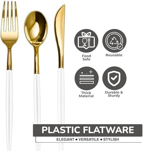 Trendables Cutlery Combo White/Gold | 120 Count