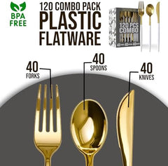 Trendables Cutlery Combo White/Gold | 120 Count