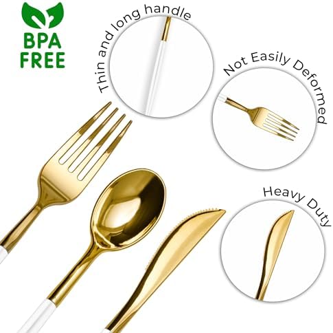 Trendables Cutlery Combo White/Gold | 120 Count