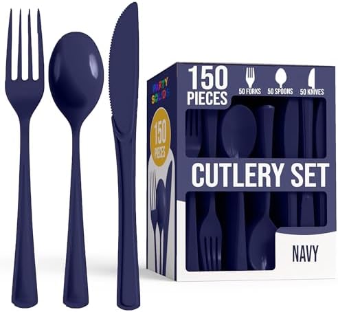 Navy Cutlery Combo Set | 50 Forks 50 Spoons And 50 Knives | 7.5 in.