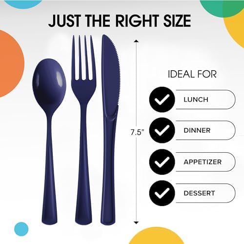 Navy Cutlery Combo Set | 50 Forks 50 Spoons And 50 Knives | 7.5 in.