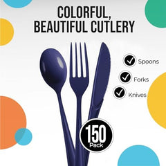 Navy Cutlery Combo Set | 50 Forks 50 Spoons And 50 Knives | 7.5 in.