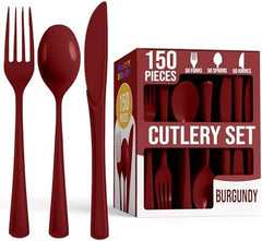 Burgundy Cutlery Combo Set | 50 Forks 50 Spoons And 50 Knives | 7.5 in.