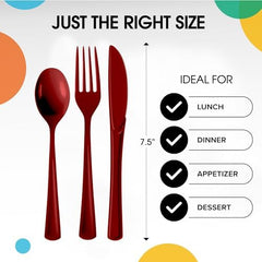 Burgundy Cutlery Combo Set | 50 Forks 50 Spoons And 50 Knives | 7.5 in.