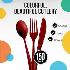 Burgundy Cutlery Combo Set | 50 Forks 50 Spoons And 50 Knives | 7.5 in.