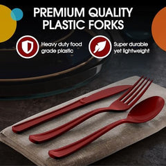 Burgundy Cutlery Combo Set | 50 Forks 50 Spoons And 50 Knives | 7.5 in.