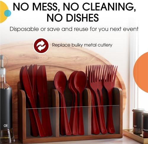 Burgundy Cutlery Combo Set | 50 Forks 50 Spoons And 50 Knives | 7.5 in.
