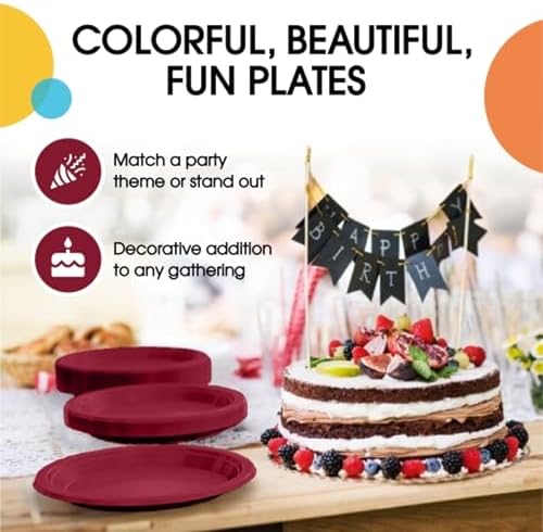 9 in. Burgundy Plastic Plates | 50 Count