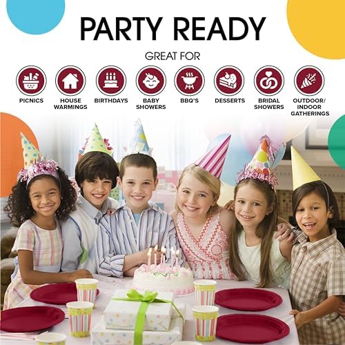 7 in. Burgundy Plastic Plates | 50 Count