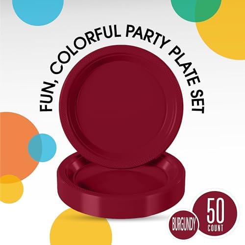 10 in. Burgundy Plastic Plates | 50 Count