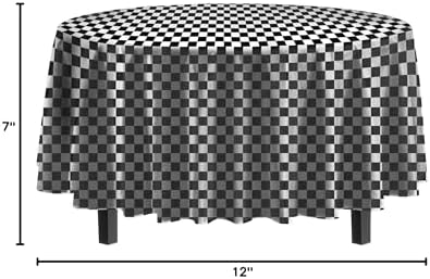 Round Black/White Checkered Plastic Table Covers | 12 Pack | 84 in.