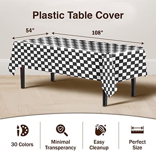 Black/White Checkered Plastic Table Covers | 12 Pack | 54 in. x 108 in.