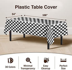 Black/White Checkered Plastic Table Covers | 12 Pack | 54 in. x 108 in.