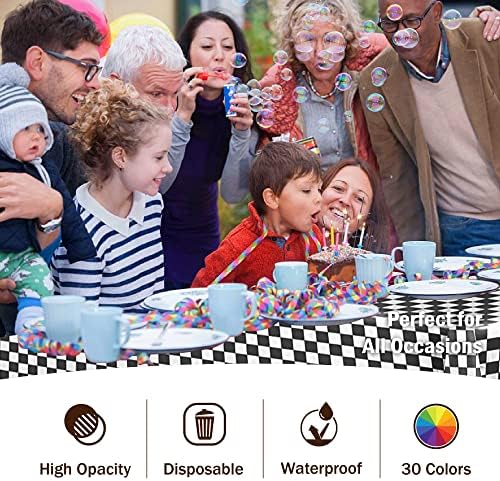 Black/White Checkered Plastic Table Covers | 12 Pack | 54 in. x 108 in.