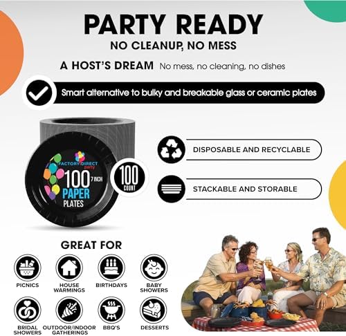 7 in. Black Paper Plates | 100 Count