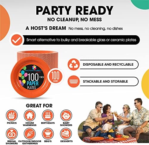 7 in. Orange Paper Plates | 100 Count