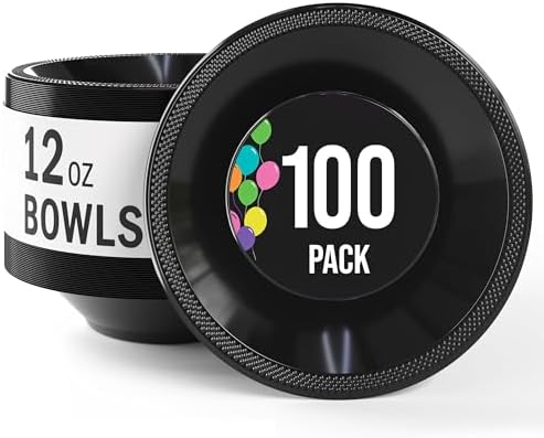 12 Oz. Black Plastic Bowls | 100 Count