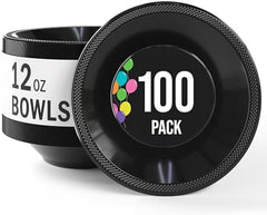 12 Oz. Black Plastic Bowls | 100 Count