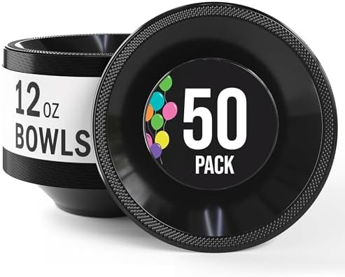 12 Oz. Black Plastic Bowls | 50 Count