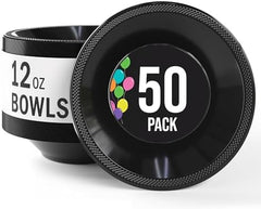 12 Oz. Black Plastic Bowls | 50 Count