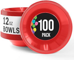12 Oz. Red Plastic Bowls | 100 Count
