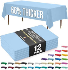 Premium Light Blue Plastic Table Covers | 12 Pack | 54 in. x 108 in.