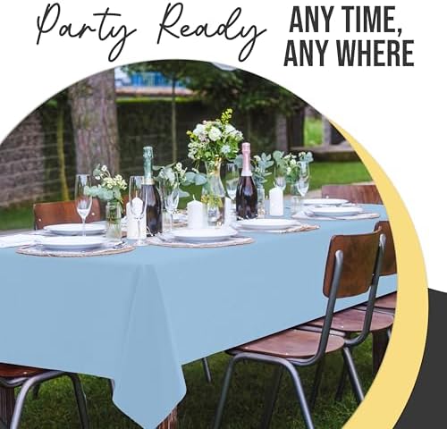 Premium Light Blue Plastic Table Covers | 12 Pack | 54 in. x 108 in.