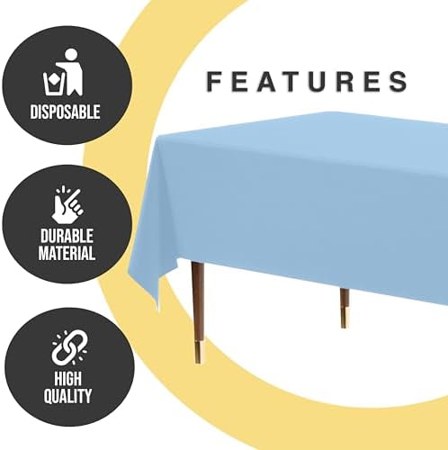 Premium Light Blue Plastic Table Covers | 12 Pack | 54 in. x 108 in.