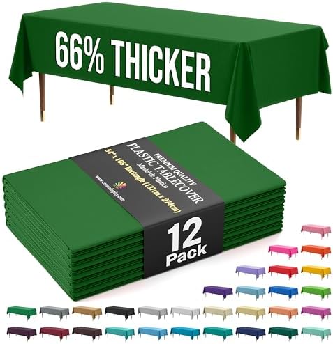 Premium Emerald Green Plastic Table Covers | 12 Pack | 54 in. x 108 in.