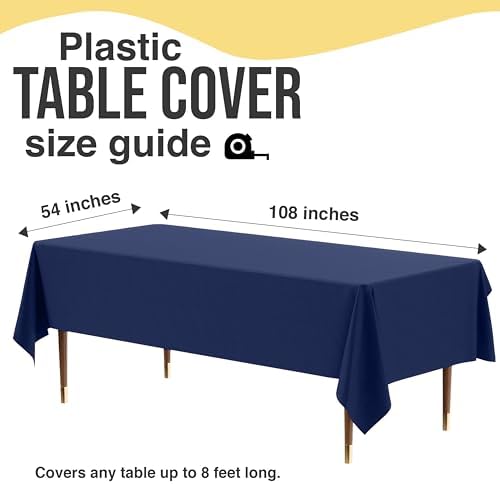 Premium Navy Blue Plastic Table Covers | 12 Pack | 54 in. x 108 in.