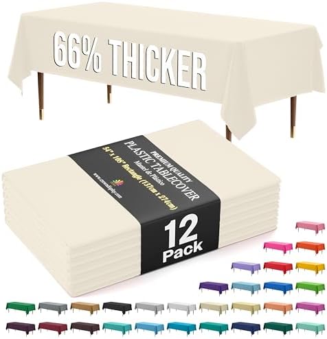 Premium Ivory Plastic Table Covers | 54 in. x 108 in. | 12 Count