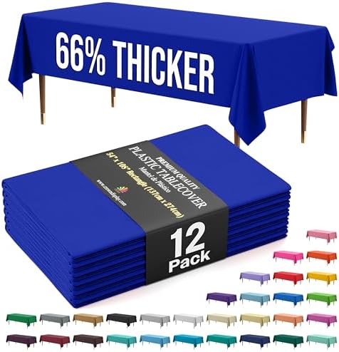 Premium Dark Blue Plastic Table Covers | 12 Pack | 54 in. x 108 in.