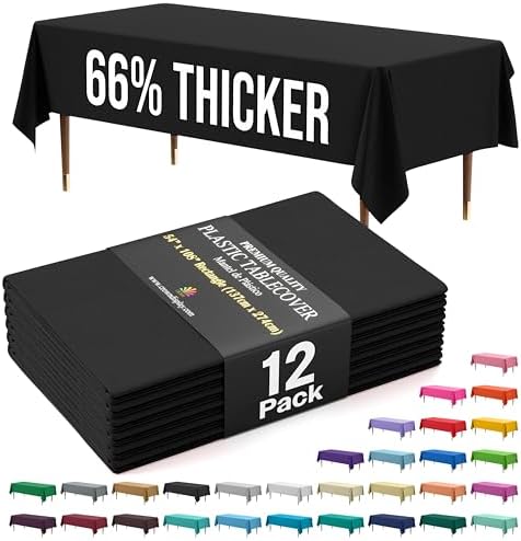 Premium Black Plastic Table Covers | 12 Count | 54 in. x 108 in.