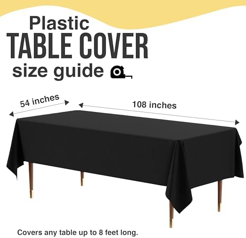 Premium Black Plastic Table Covers | 12 Count | 54 in. x 108 in.