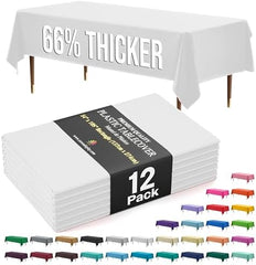 Premium White Plastic Table Covers | 12 Pack | 54 in. x 108 in.