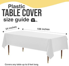 Premium White Plastic Table Covers | 12 Pack | 54 in. x 108 in.