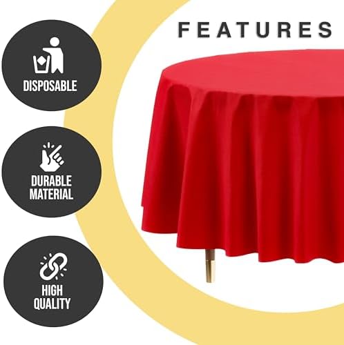 Premium Round Red Plastic Table Covers | 12 Pack | 84 in.